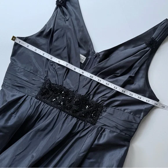 Rickie Freeman Teri John Silk Bead Embellished Silvery Blue Sleeveless Gown 12 - Picture 8 of 12